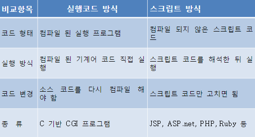 실행코드방식과 스크립트방식